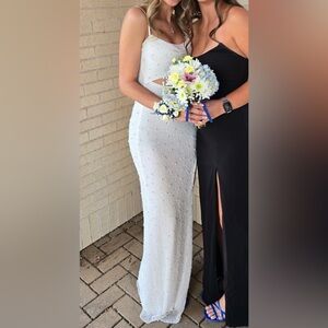 White and pearl glittery maxi prom dress | size xs | Windsor